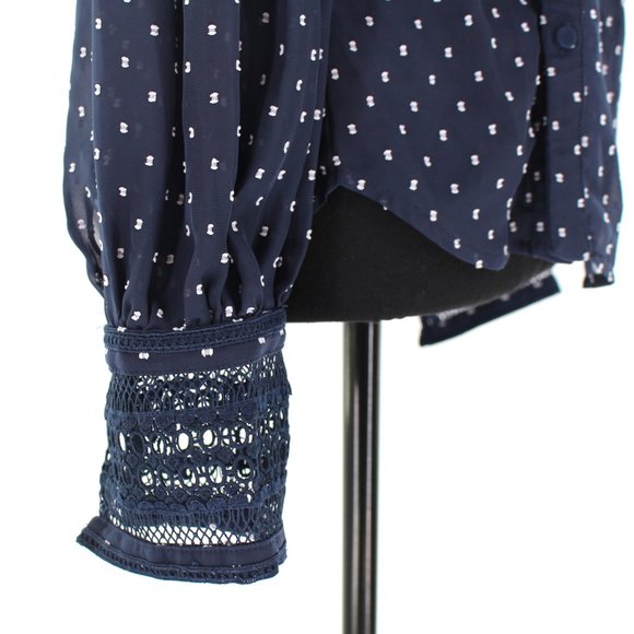 Self-Portrait Navy White Swiss Dot Plumetis Frilled One Shoulder Blouse Top 0 XS - Picture 4 of 9